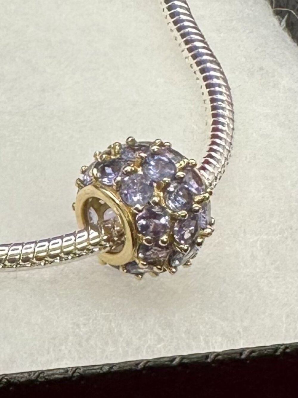 10K Gold Brilliant Cut Blue-Violet Iolite Gemstone Slide Bead w/12KGF Necklace